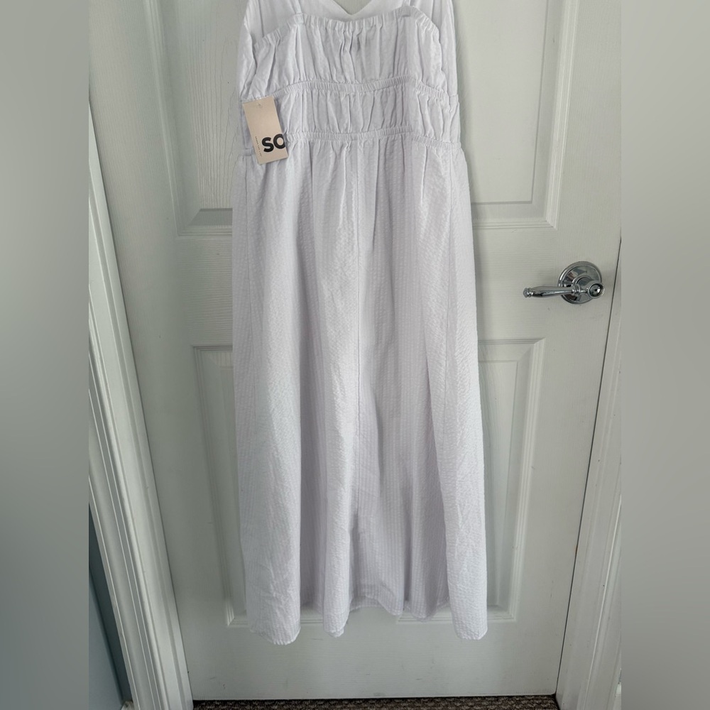 NWT SO white dress Seersucker midi flutter sleeve milkmaid dress size medium - Picture 8 of 16